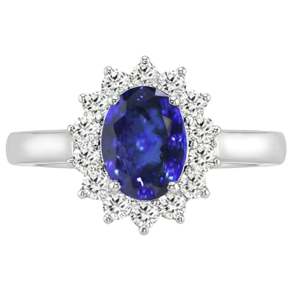 5.30 Carats Tanzanite Oval Natural Earth Mined DIAMOND ( NOT LAB GROWN )s Ring White Gold 14K New