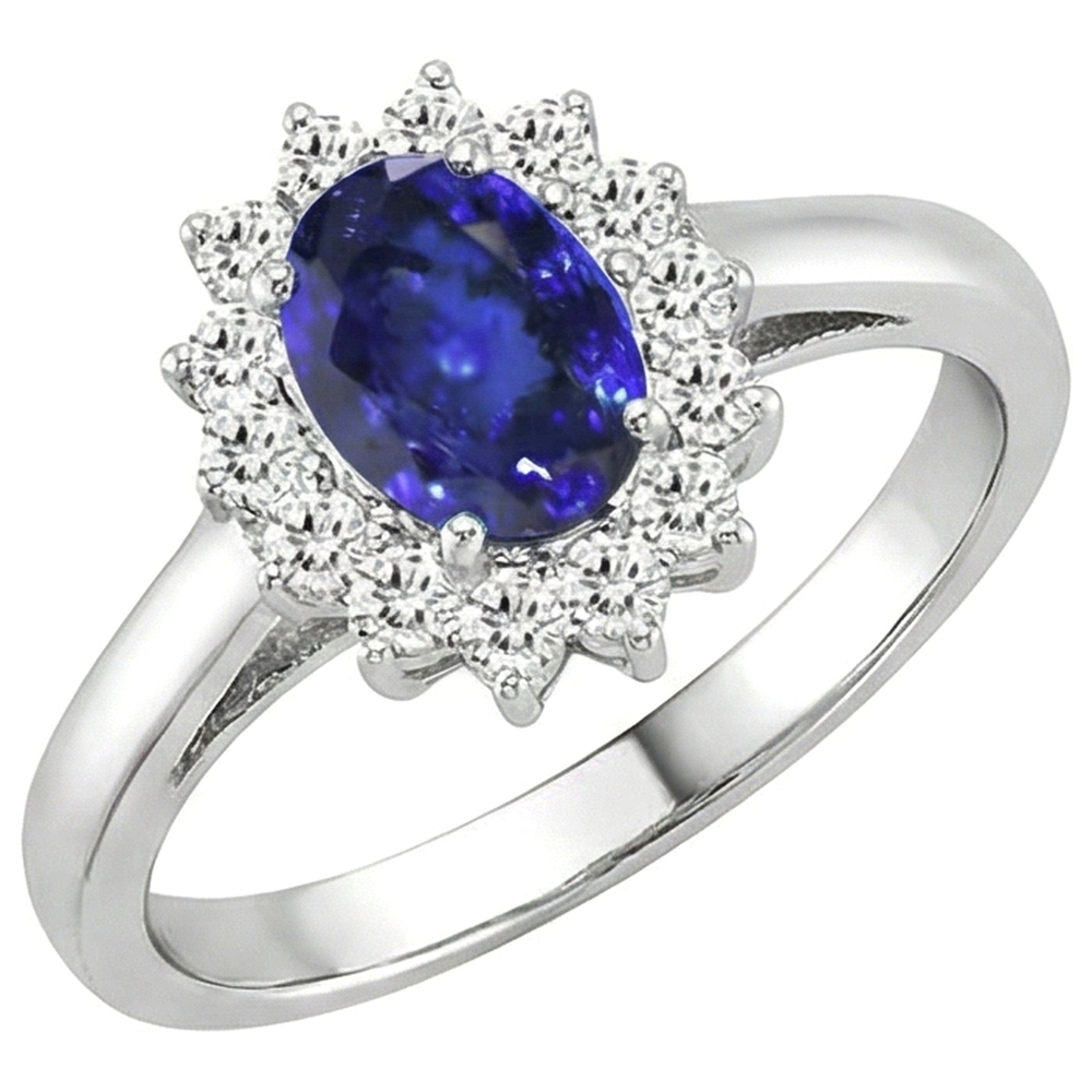 5.30 Carats Tanzanite Oval Natural Earth Mined DIAMOND ( NOT LAB GROWN )s Ring White Gold 14K New