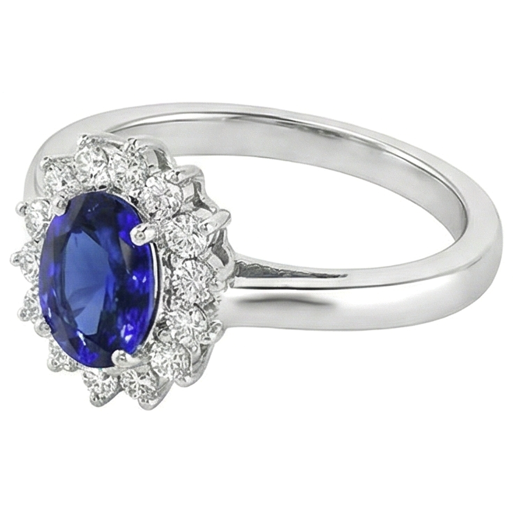 5.30 Carats Tanzanite Oval Natural Earth Mined DIAMOND ( NOT LAB GROWN )s Ring White Gold 14K New