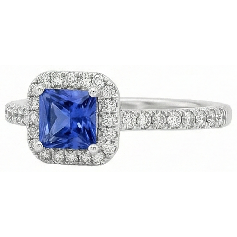 5.30 Carats Tanzanite With Natural Earth Mined Diamonds Ring 14K White Gold