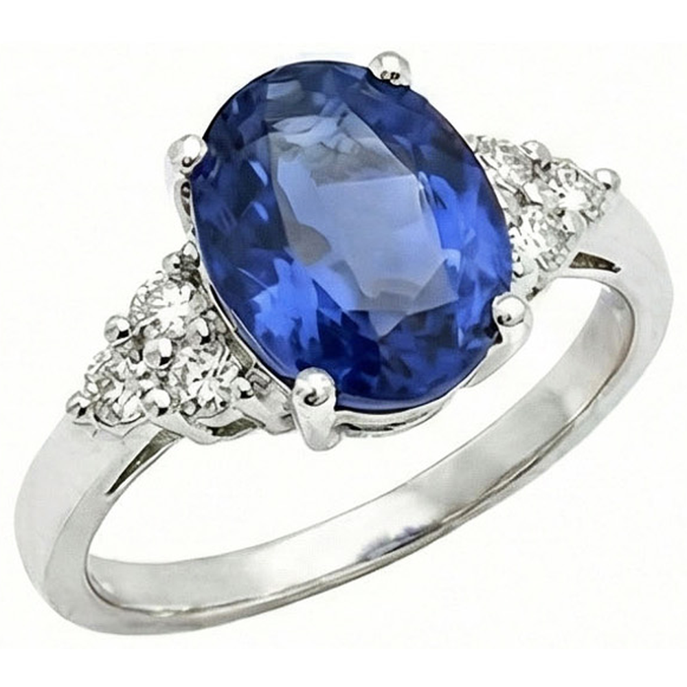 5.30 Ct Oval Sri Lankan Sapphire Natural Earth Mined DIAMOND ( NOT LAB GROWN ) Ring White Gold 14K