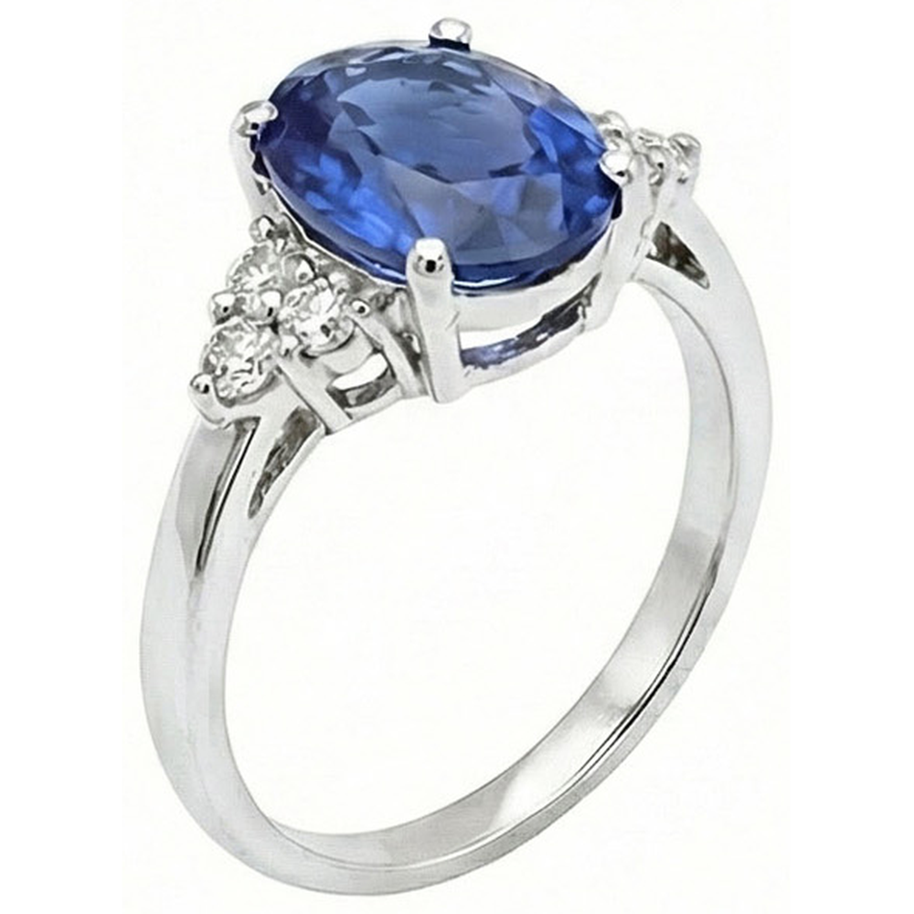 5.30 Ct Oval Sri Lankan Sapphire Natural Earth Mined DIAMOND ( NOT LAB GROWN ) Ring White Gold 14K