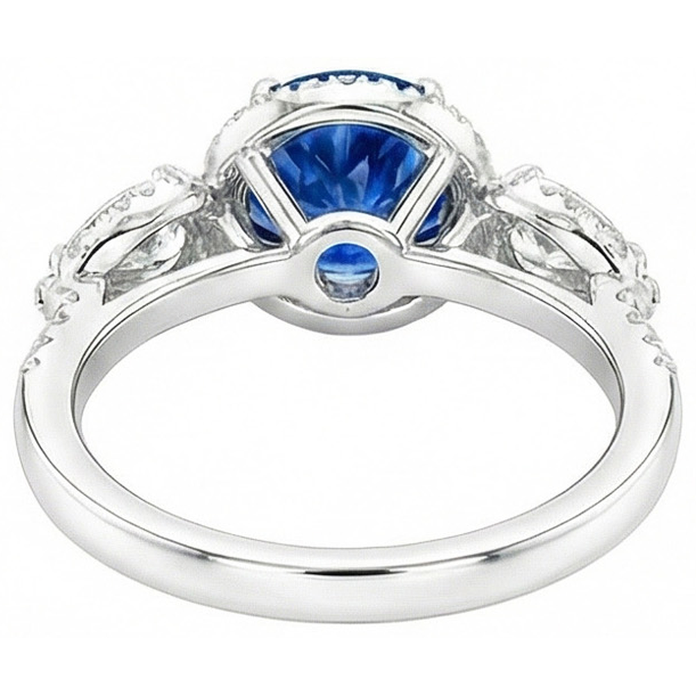 5.30 Ct Pear And Round Ceylon Sapphire Natural Earth Mined DIAMOND ( NOT LAB GROWN )s Ring White Gold 14K