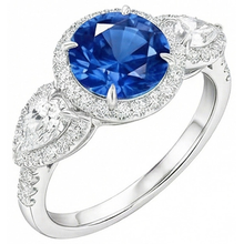 5.30 Ct Pear And Round Ceylon Sapphire Natural Earth Mined DIAMOND ( NOT LAB GROWN )s Ring White Gold 14K
