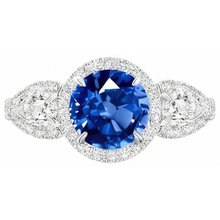 5.30 Ct Pear And Round Ceylon Sapphire Natural Earth Mined DIAMOND ( NOT LAB GROWN )s Ring White Gold 14K