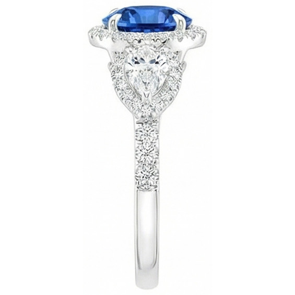 5.30 Ct Pear And Round Ceylon Sapphire Natural Earth Mined DIAMOND ( NOT LAB GROWN )s Ring White Gold 14K