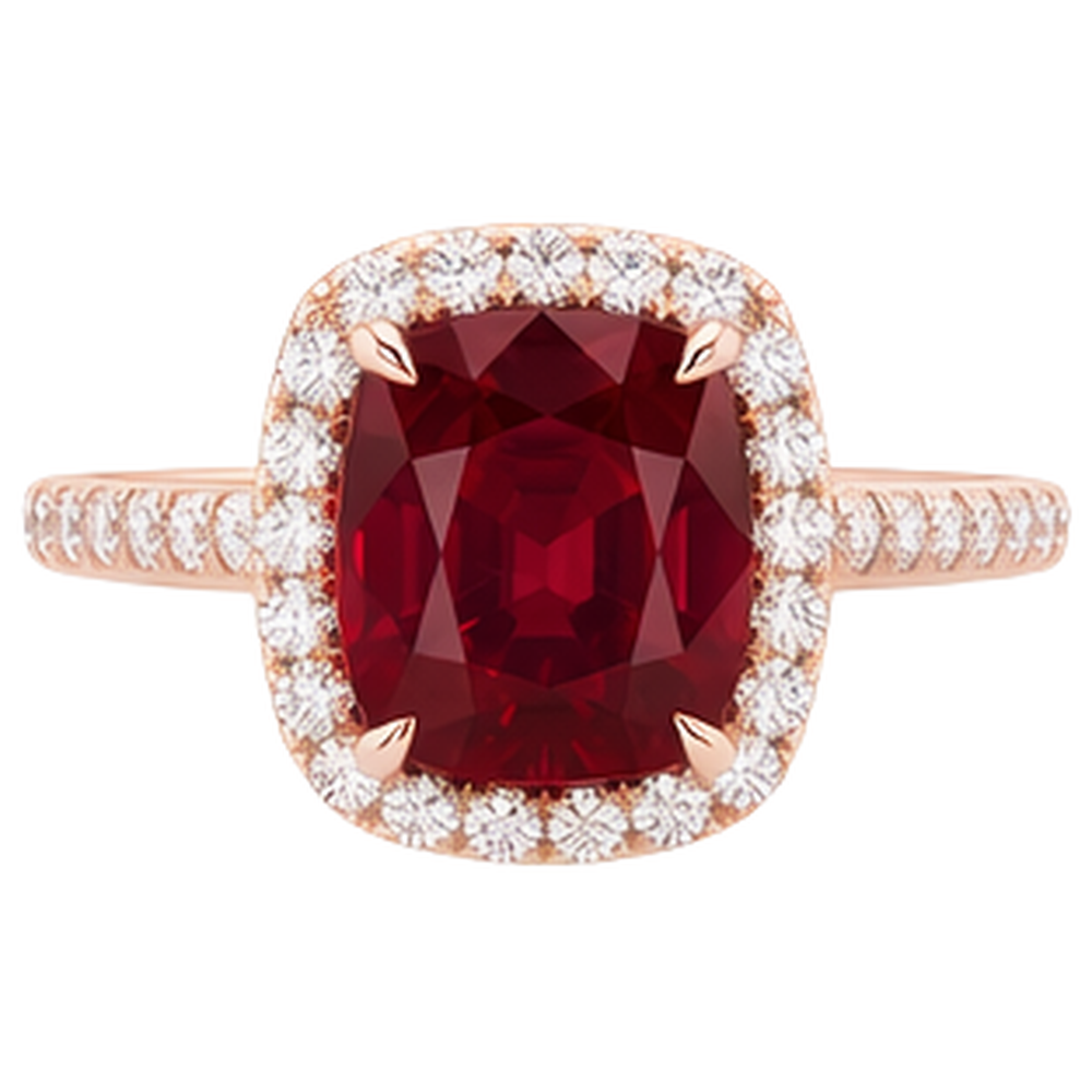 5.35 Ct Cushion Cut Red Ruby And Natural Earth Mined Diamond Wedding Ring Gold Jewellery