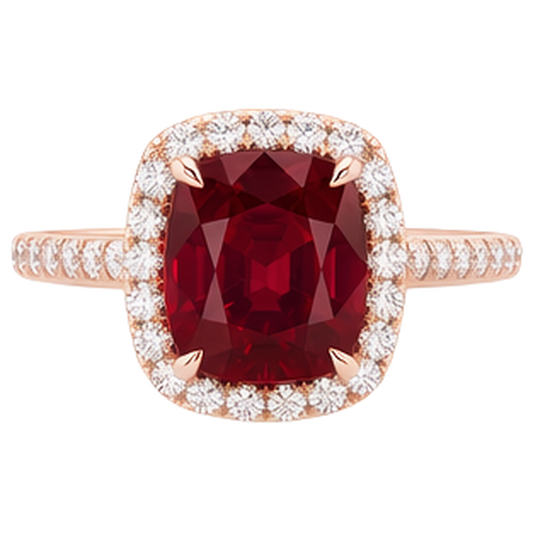5.35 Ct Cushion Cut Red Ruby And Natural Earth Mined Diamond Wedding Ring Gold Jewellery