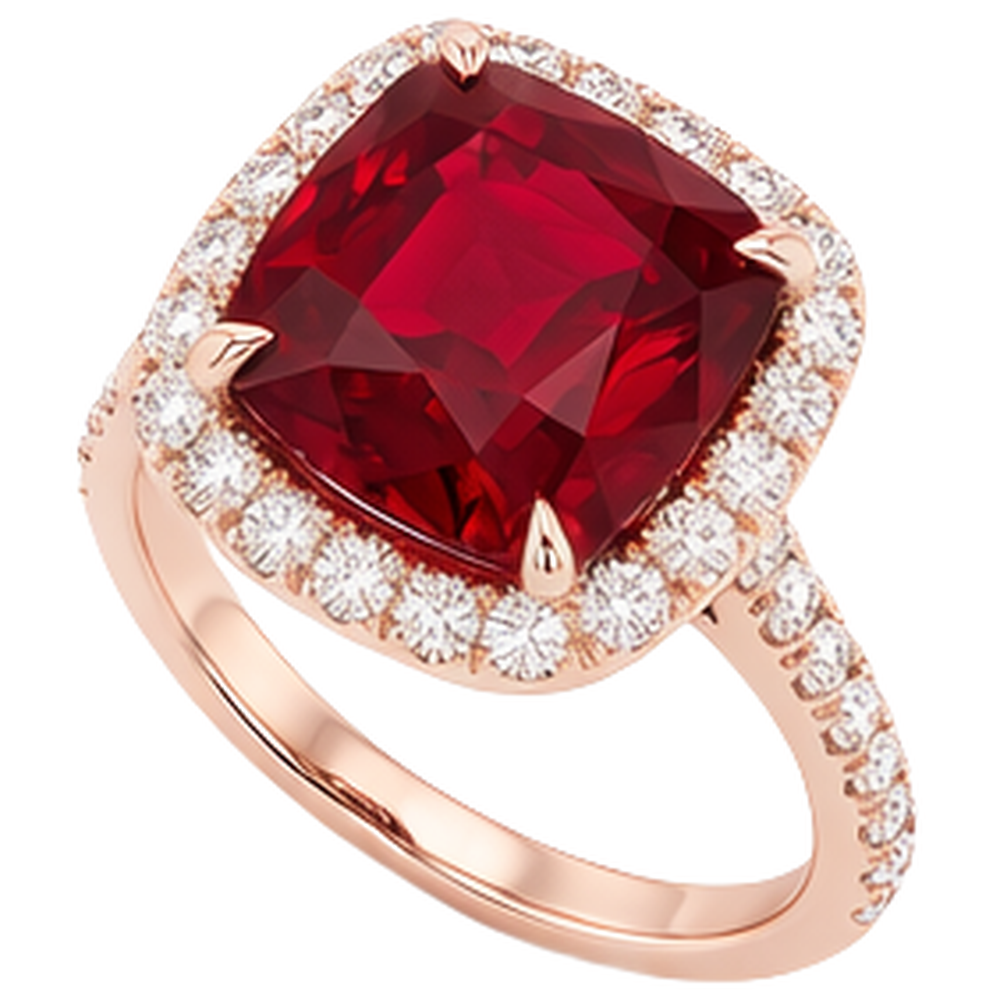5.35 Ct Cushion Cut Red Ruby And Natural Earth Mined Diamond Wedding Ring Gold Jewellery