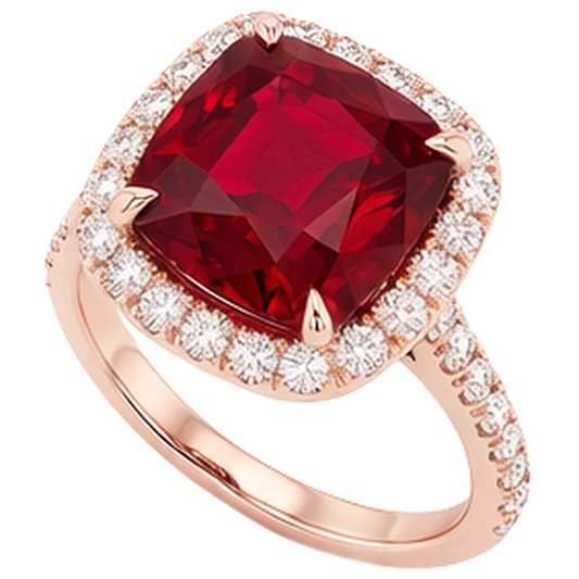 5.35 Ct Cushion Cut Red Ruby And Natural Earth Mined Diamond Wedding Ring Gold Jewellery