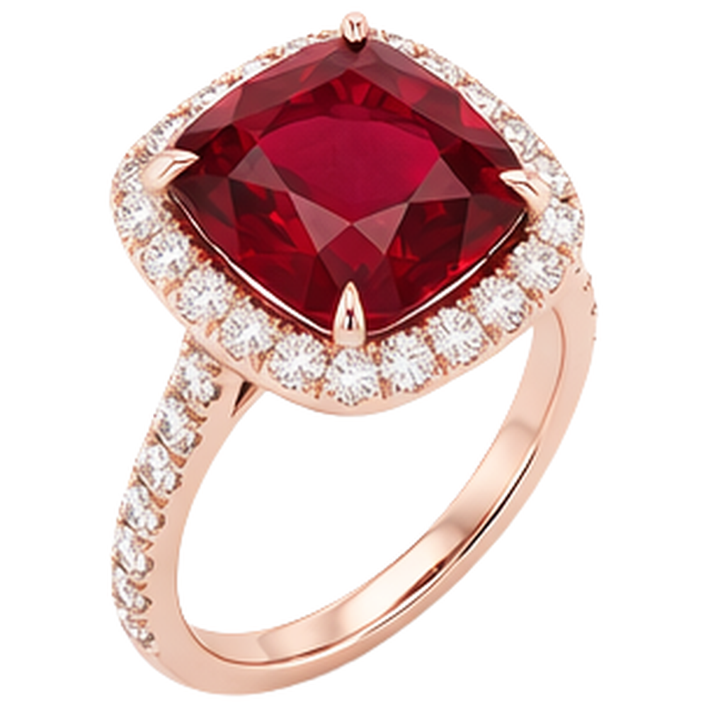 5.35 Ct Cushion Cut Red Ruby And Natural Earth Mined Diamond Wedding Ring Gold Jewellery