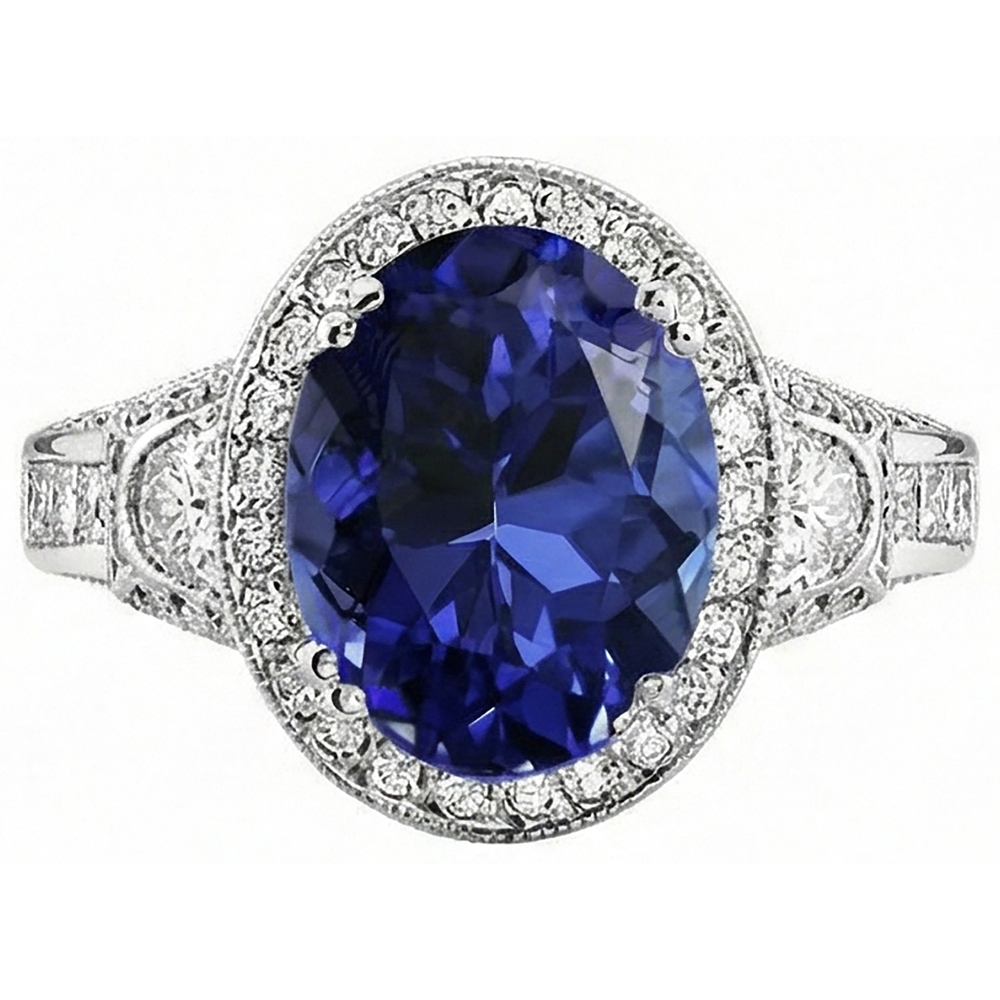 5.40 Carat Oval Tanzanite Natural Earth Mined DIAMOND ( NOT LAB GROWN ) Engagament Ring Gold White 14K
