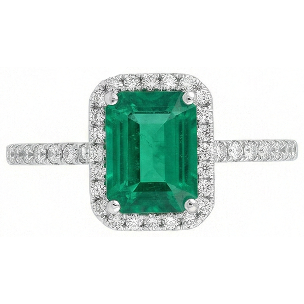 5.45 Carats Green Emerald Cut Emerald With Natural Earth Mined Diamond Wedding Ring 14K