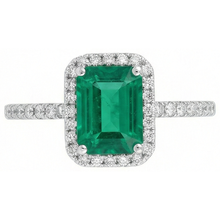 5.45 Carats Green Emerald Cut Emerald With Natural Earth Mined Diamond Wedding Ring 14K