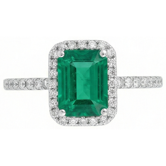 5.45 Carats Green Emerald Cut Emerald With Natural Earth Mined Diamond Wedding Ring 14K