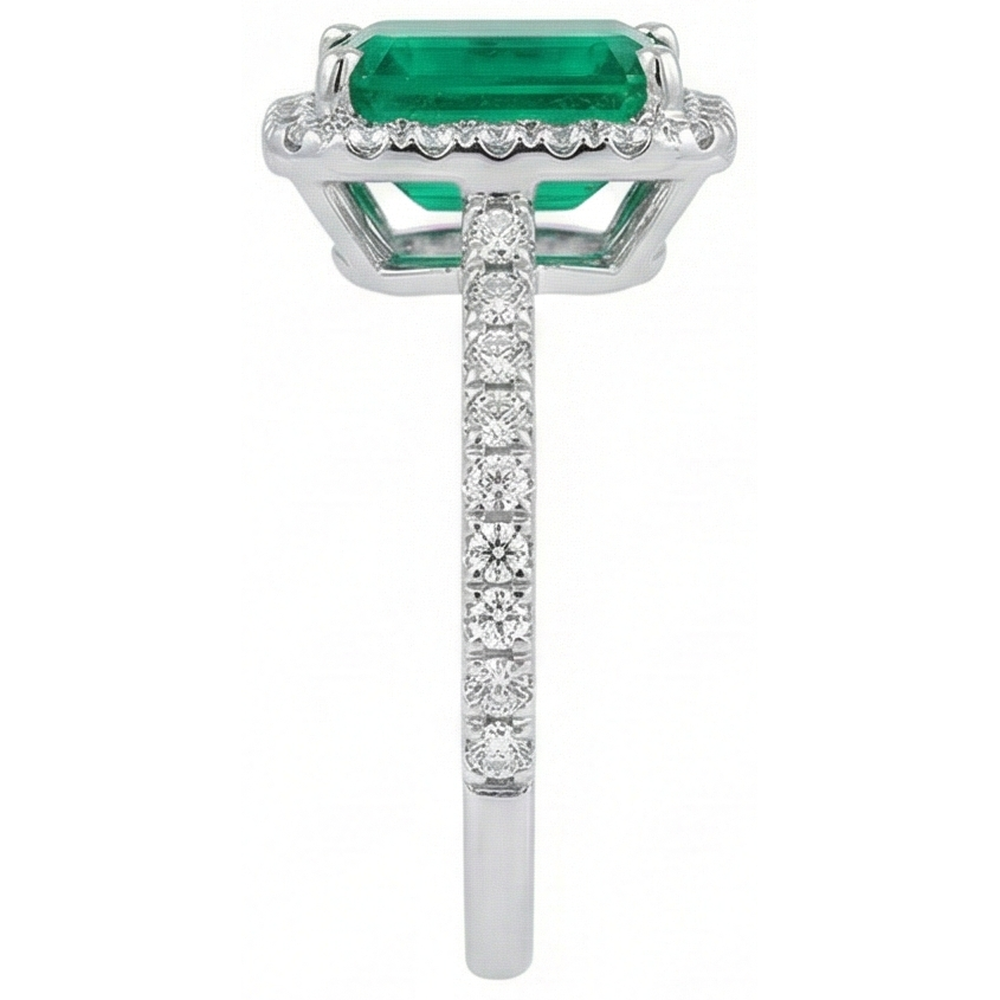 5.45 Carats Green Emerald Cut Emerald With Natural Earth Mined Diamond Wedding Ring 14K