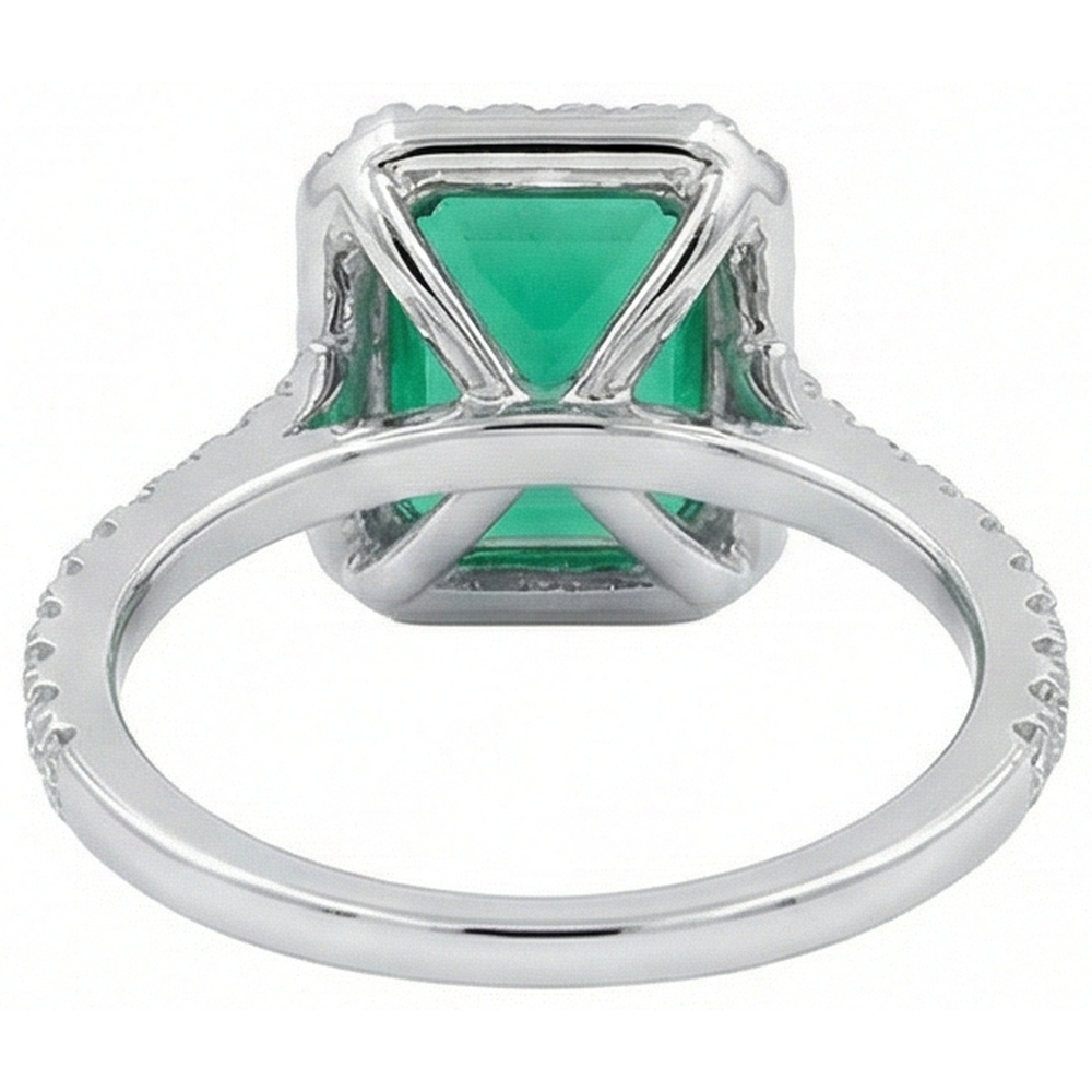 5.45 Carats Green Emerald Cut Emerald With Natural Earth Mined Diamond Wedding Ring 14K