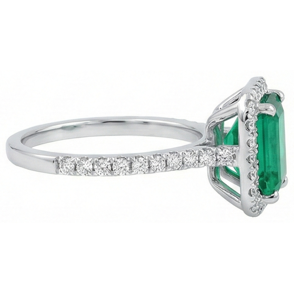 5.45 Carats Green Emerald Cut Emerald With Natural Earth Mined Diamond Wedding Ring 14K