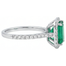 5.45 Carats Green Emerald Cut Emerald With Natural Earth Mined Diamond Wedding Ring 14K