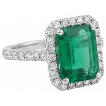 5.45 Carats Green Emerald Cut Emerald With Natural Earth Mined Diamond Wedding Ring 14K