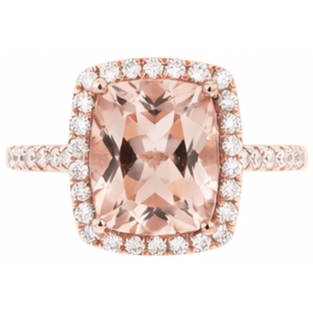 5.45 Ct Morganite Fancy Ring With Small Natural Earth Mined DIAMOND ( NOT LAB GROWN )s 14K Rose Gold