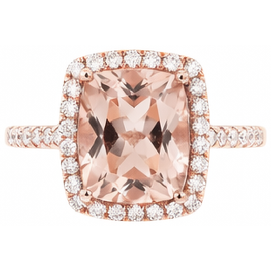5.45 Ct Morganite Fancy Ring With Small Natural Earth Mined DIAMOND ( NOT LAB GROWN )s 14K Rose Gold