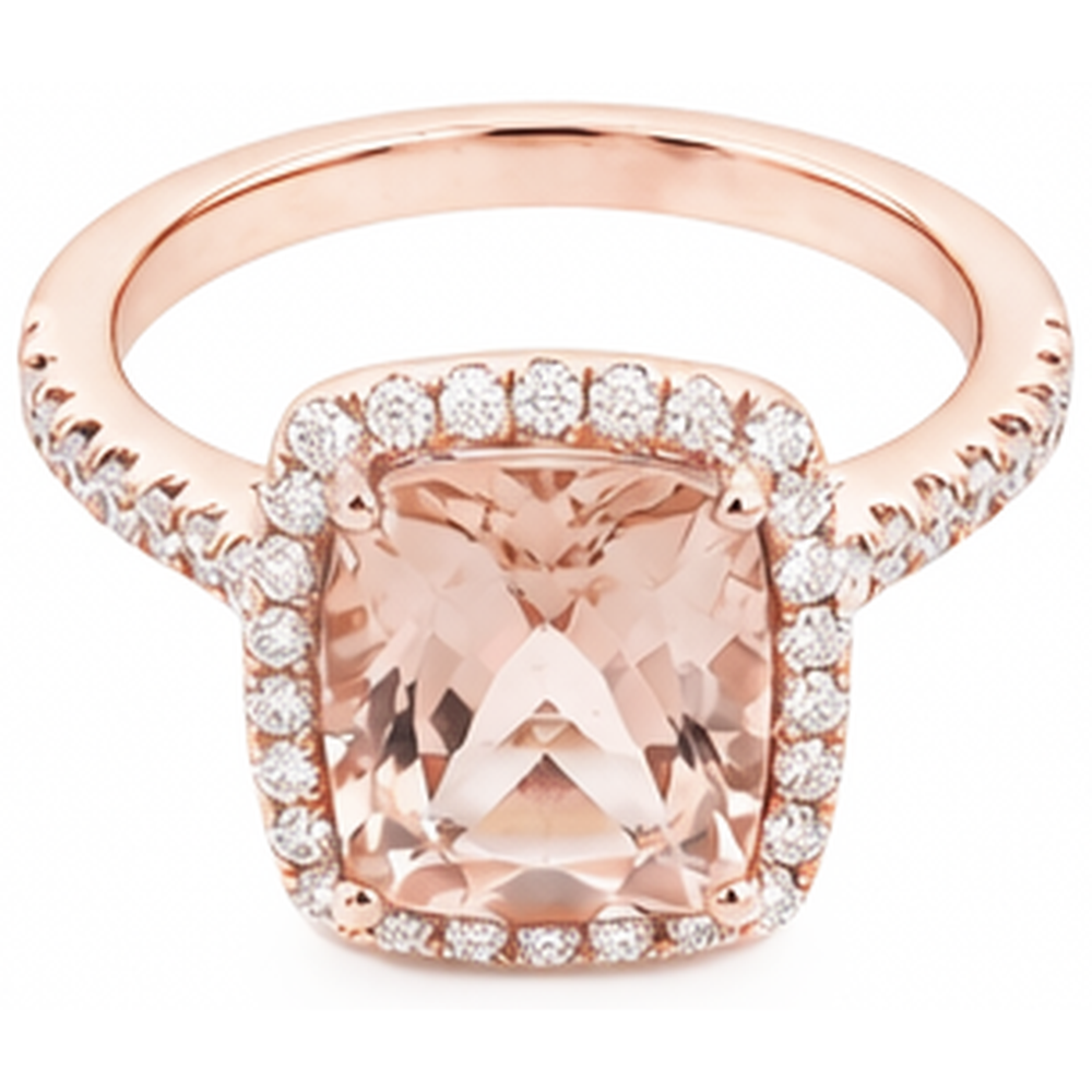 5.45 Ct Morganite Fancy Ring With Small Natural Earth Mined DIAMOND ( NOT LAB GROWN )s 14K Rose Gold