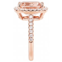 5.45 Ct Morganite Fancy Ring With Small Natural Earth Mined DIAMOND ( NOT LAB GROWN )s 14K Rose Gold