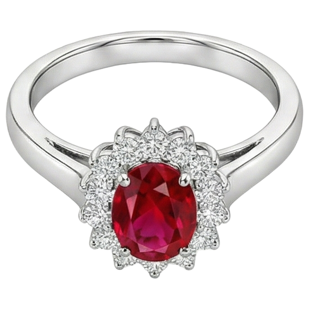 5.5 Carats Oval Cut Ruby Natural Earth Mined Diamond Ring White Gold Lady Jewellery