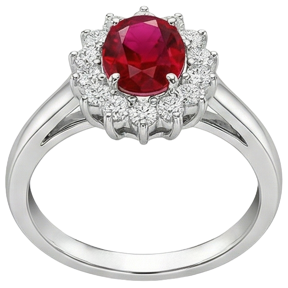 5.5 Carats Oval Cut Ruby Natural Earth Mined Diamond Ring White Gold Lady Jewellery