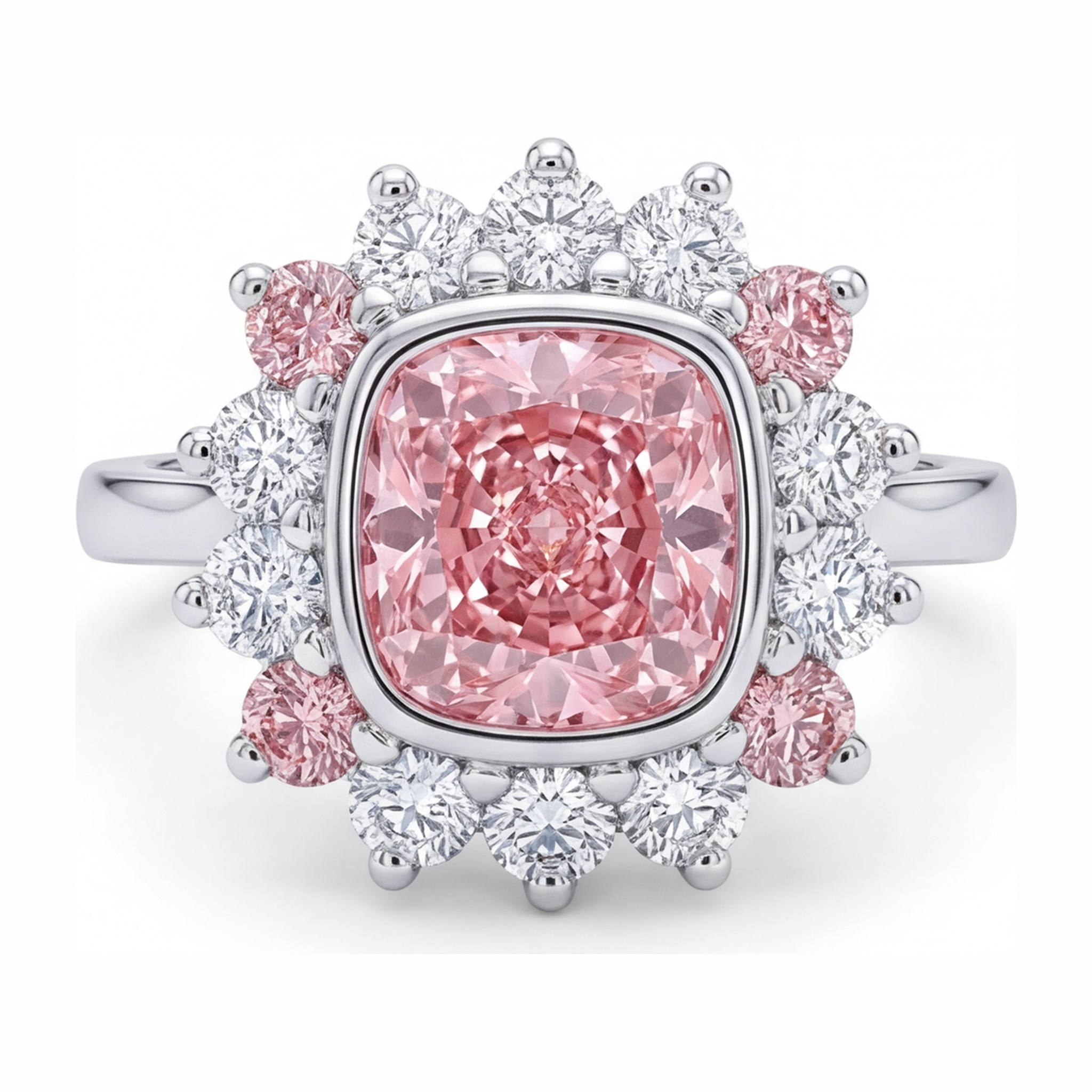 Fancy Pink Diamond 5.5 Carat Lab Grown Cushion Halo Ring 14K White Gold
