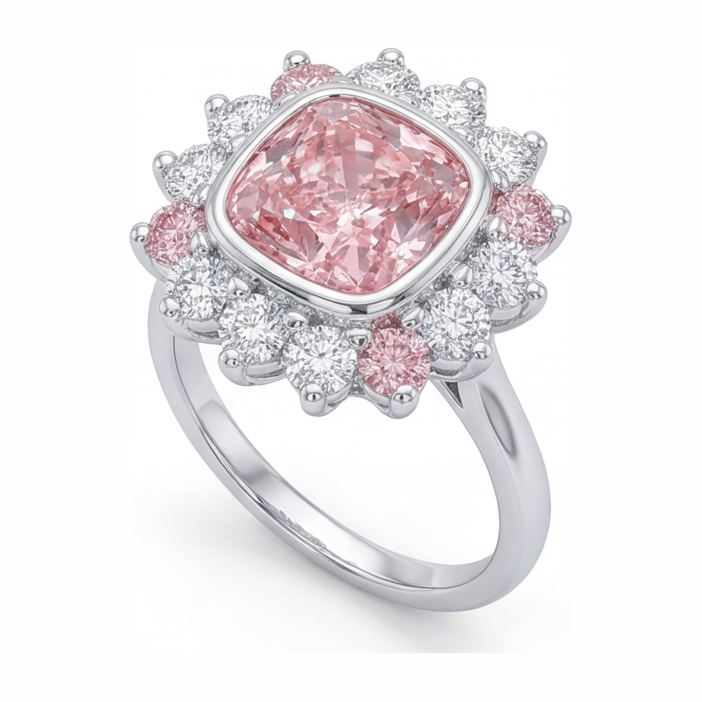 Fancy Pink Diamond 5.5 Carat Lab Grown Cushion Halo Ring 14K White Gold