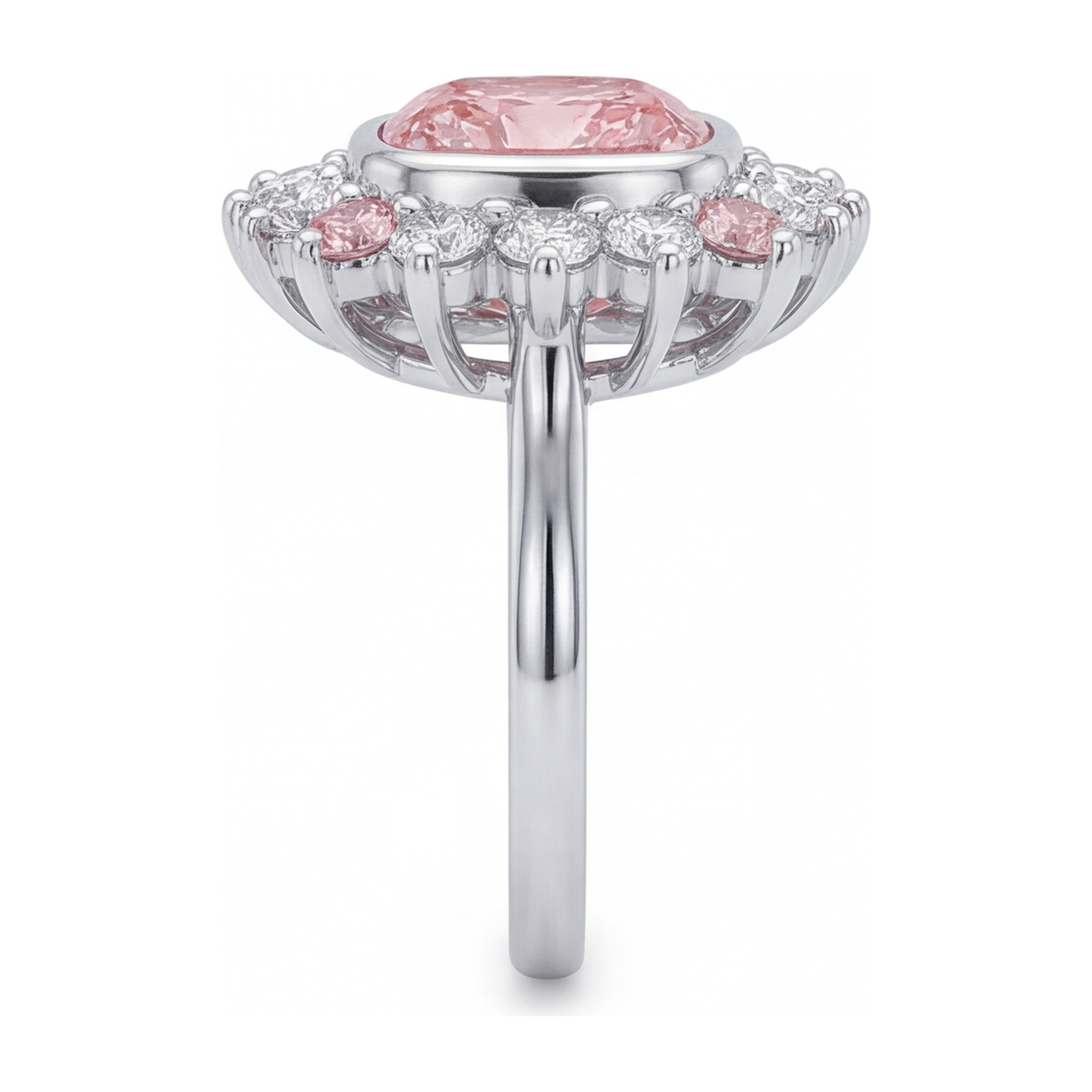 Fancy Pink Diamond 5.5 Carat Lab Grown Cushion Halo Ring 14K White Gold