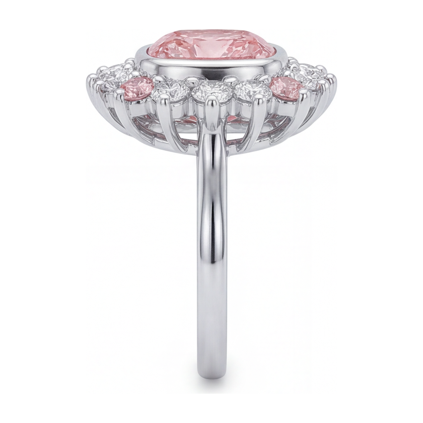 Fancy Pink Diamond 5.5 Carat Lab Grown Cushion Halo Ring 14K White Gold