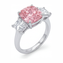 Pink Engagement Ring 5.5 Carat Lab Grown Cushion Diamond Three Stone 14K White Gold