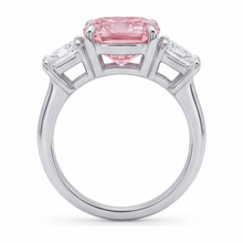 Pink Engagement Ring 5.5 Carat Lab Grown Cushion Diamond Three Stone 14K White Gold