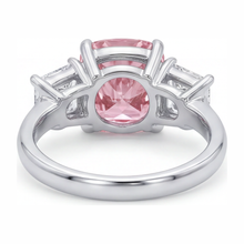 Pink Engagement Ring 5.5 Carat Lab Grown Cushion Diamond Three Stone 14K White Gold