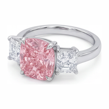 Pink Engagement Ring 5.5 Carat Lab Grown Cushion Diamond Three Stone 14K White Gold