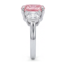 Pink Engagement Ring 5.5 Carat Lab Grown Cushion Diamond Three Stone 14K White Gold