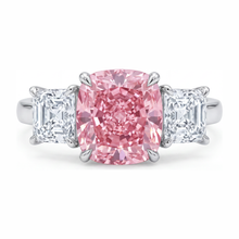 Pink Engagement Ring 5.5 Carat Lab Grown Cushion Diamond Three Stone 14K White Gold
