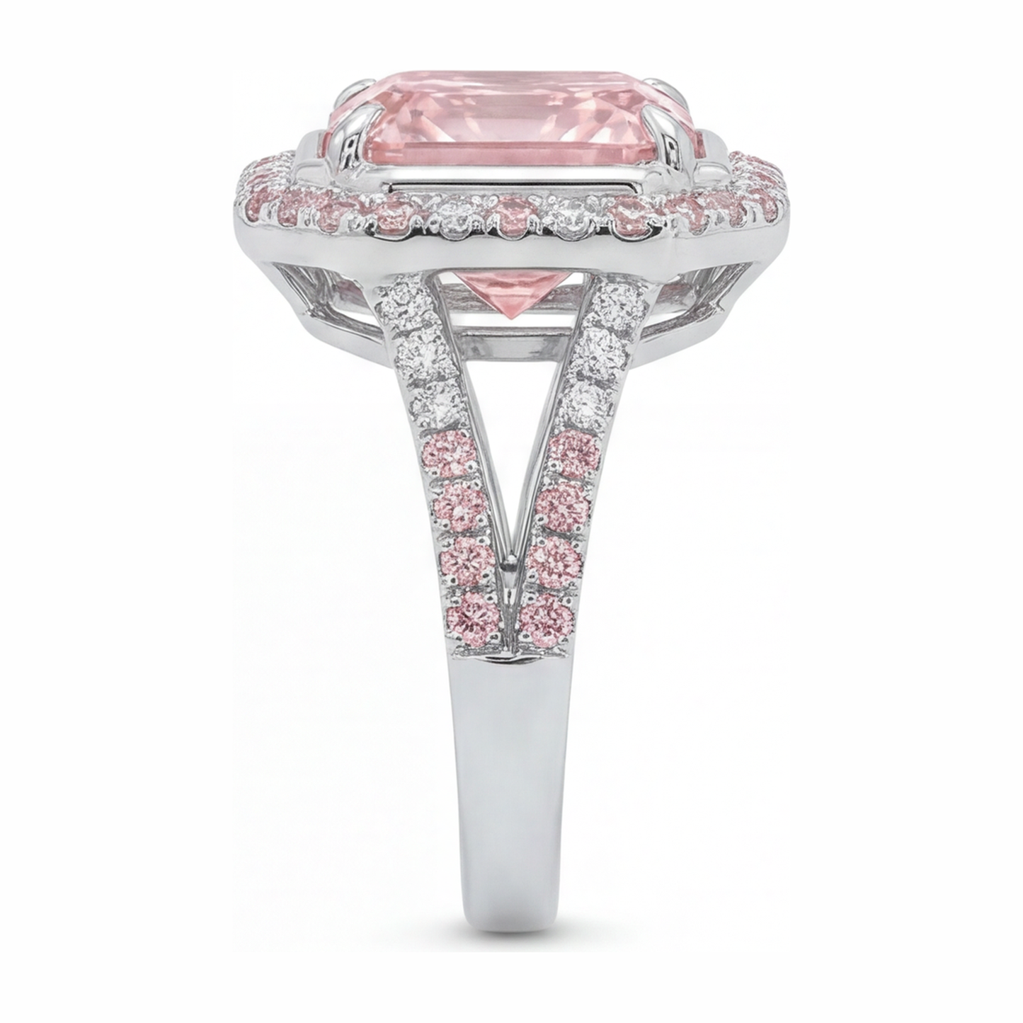 Pink Engagement Ring 5.5 Carat Lab Grown Radiant Diamond Halo Split Shank 14K White Gold