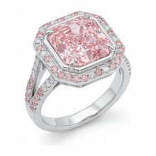 Pink Engagement Ring 5.5 Carat Lab Grown Radiant Diamond Halo Split Shank 14K White Gold