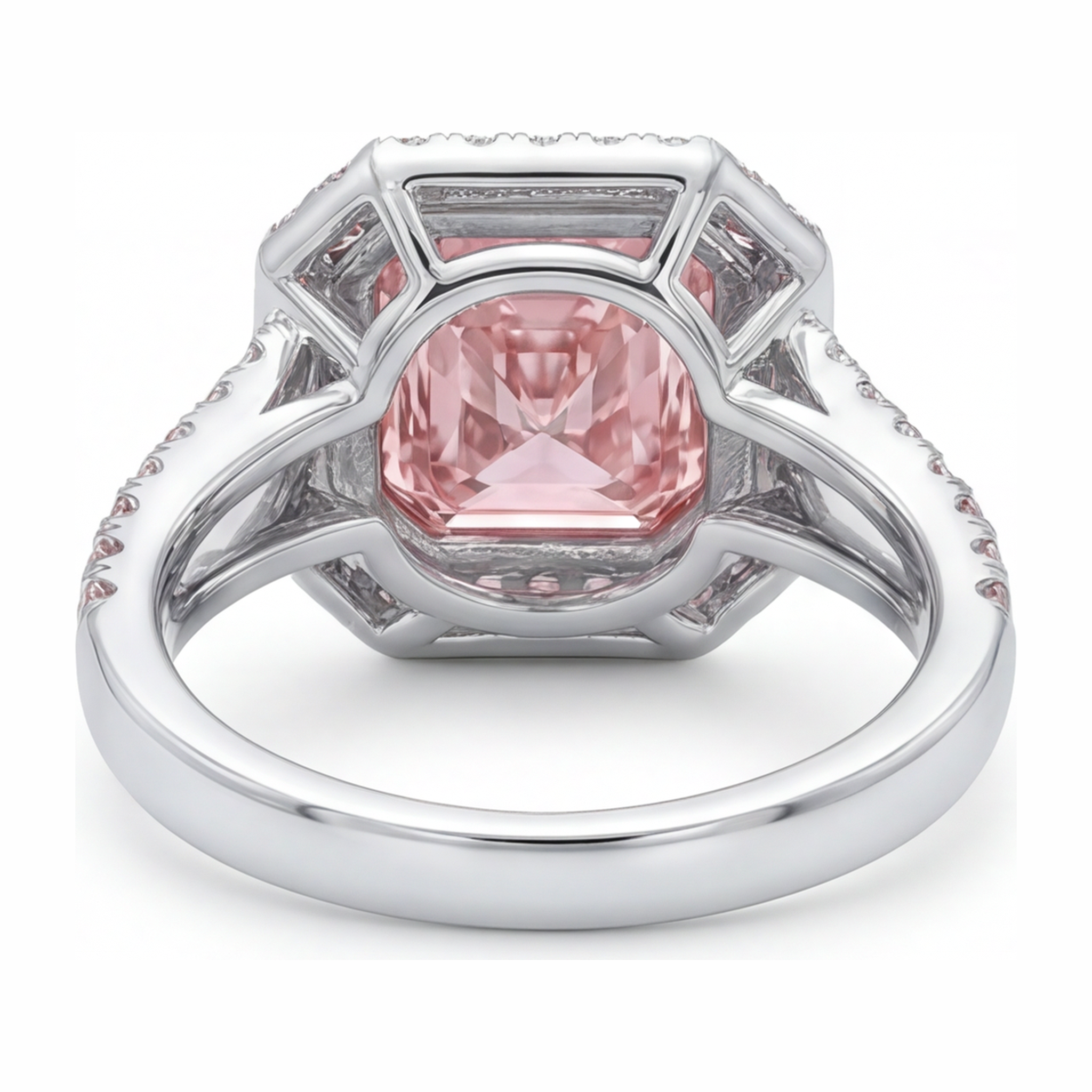 Pink Engagement Ring 5.5 Carat Lab Grown Radiant Diamond Halo Split Shank 14K White Gold