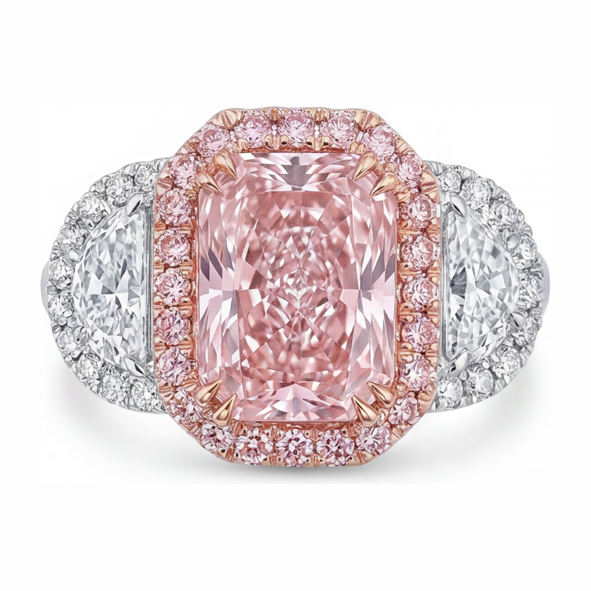 Pink Diamond Engagement Ring 5.5 Carat Lab Grown Radiant Halo Plain 14K White Gold