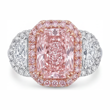 Pink Diamond Engagement Ring 5.5 Carat Lab Grown Radiant Halo Plain 14K White Gold