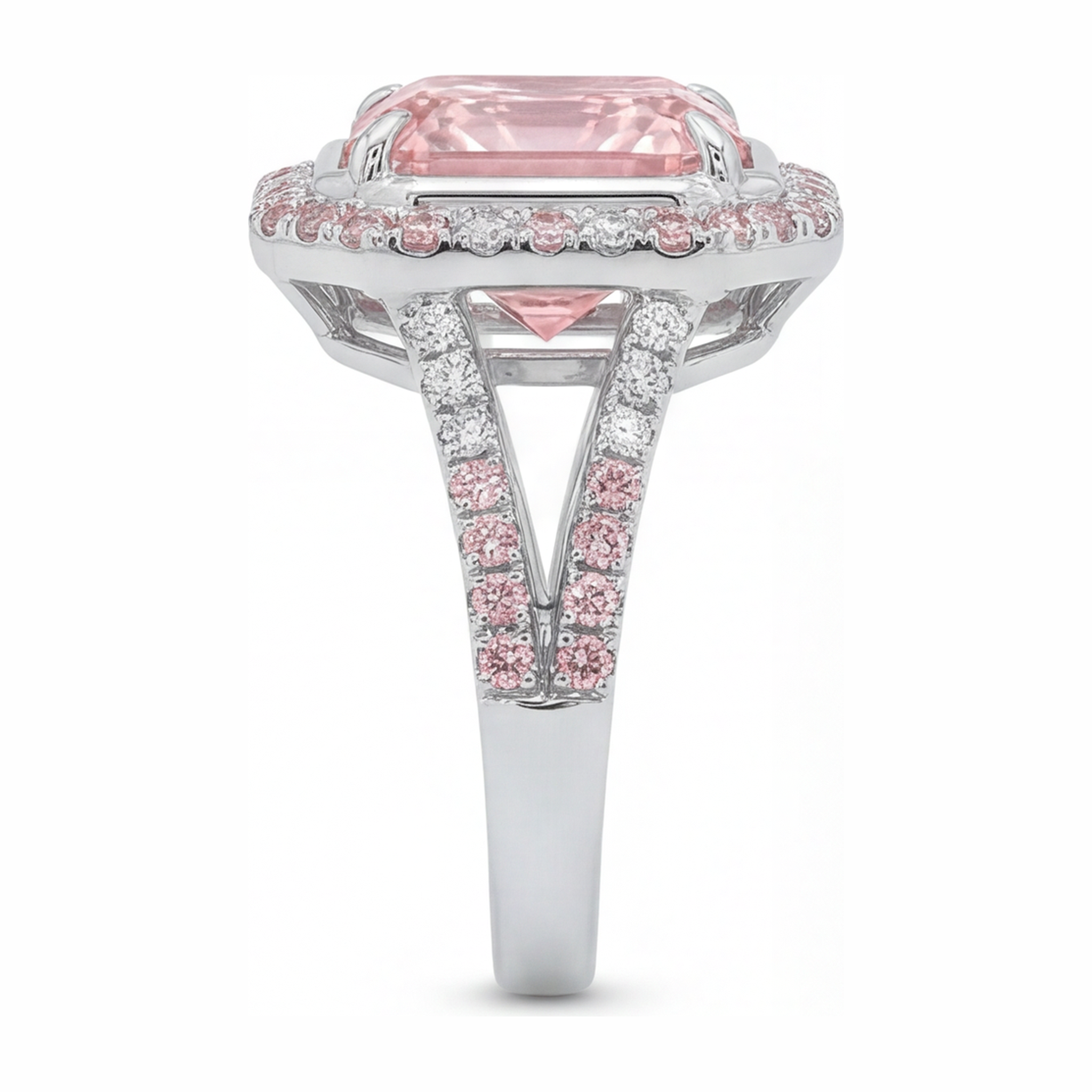 Pink Engagement Ring 5.5 Carat Lab Grown Radiant Diamond Halo Split Shank 14K White Gold