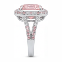 Pink Engagement Ring 5.5 Carat Lab Grown Radiant Diamond Halo Split Shank 14K White Gold