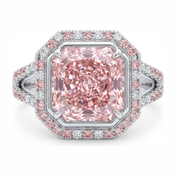 Pink Engagement Ring 5.5 Carat Lab Grown Radiant Diamond Halo Split Shank 14K White Gold