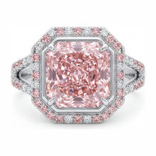 Pink Engagement Ring 5.5 Carat Lab Grown Radiant Diamond Halo Split Shank 14K White Gold