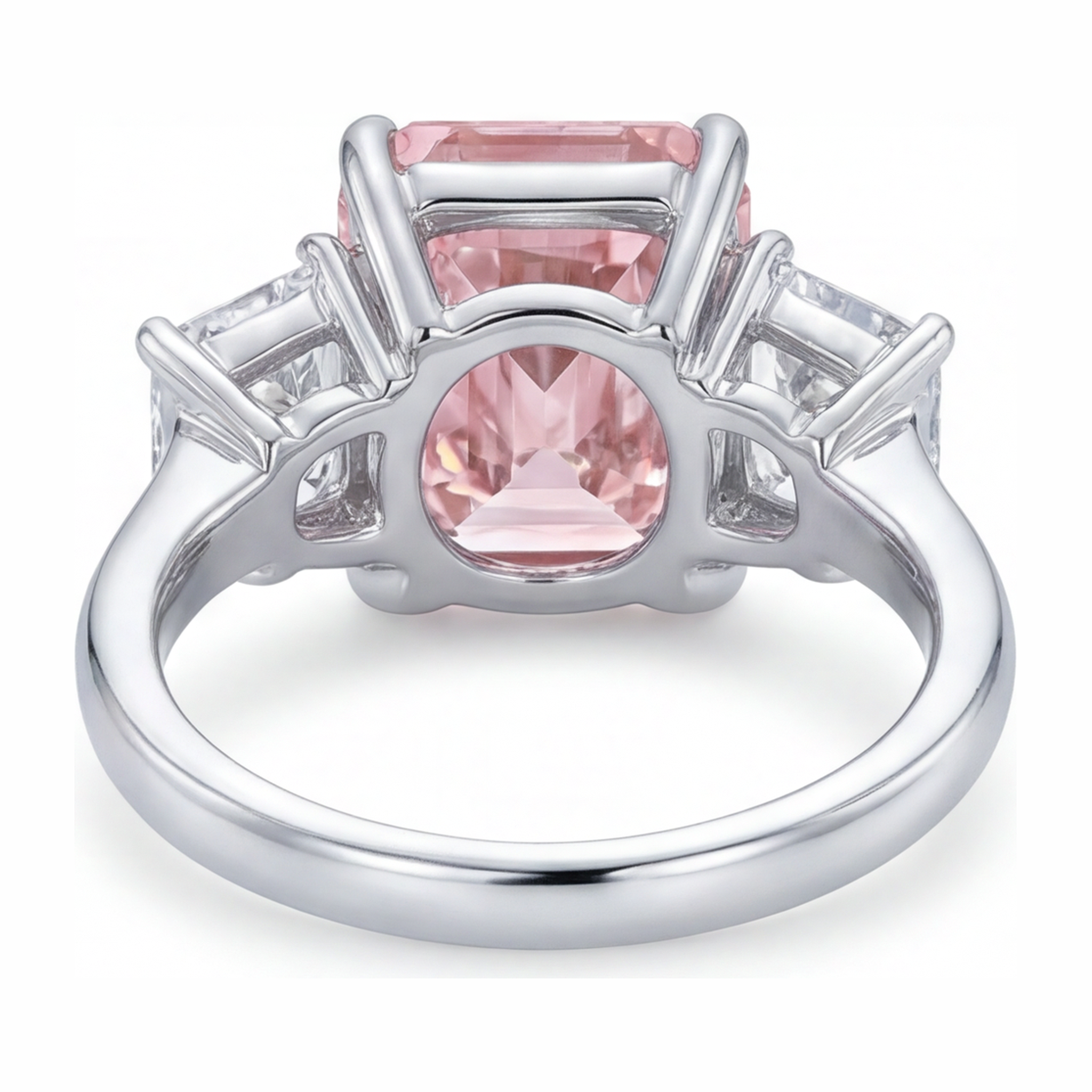Pink Stone Engagement Ring 5.5 Carat Lab Grown Radiant Diamond Three Cathedral 14K White Gold